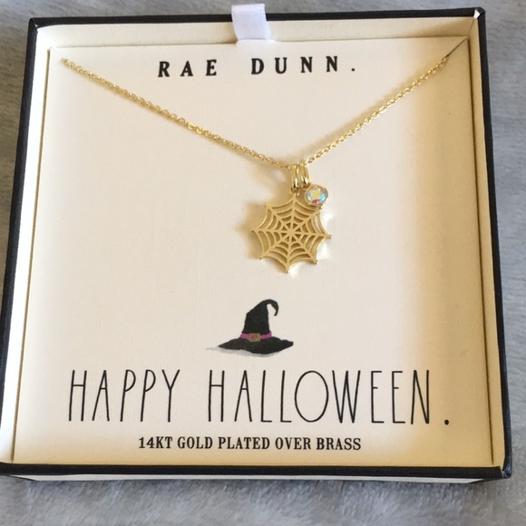 Rae Dunn Spider Webb Irridescent Crystal Charm Pendant Necklace Boxed Set NWT - Picture 2 of 12
